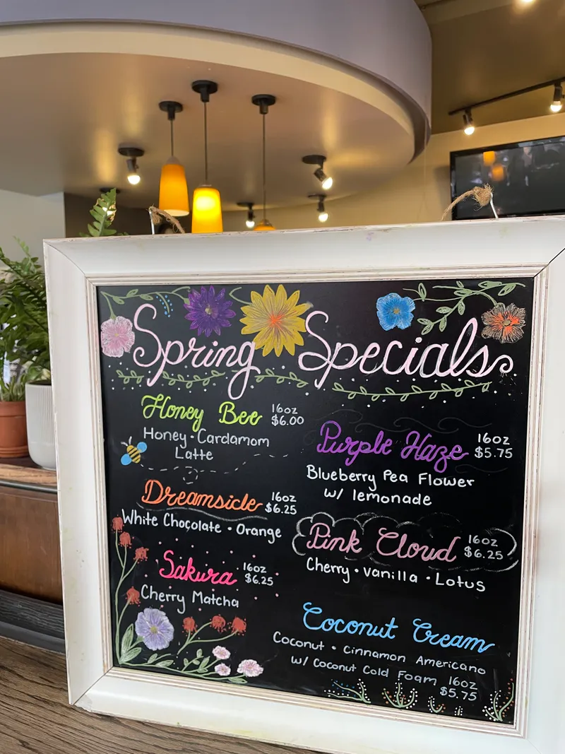 Handwritten seasonal specials chalkboard at Asensio Coffee